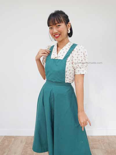 Women’s pinafore dress pattern with a detachable bib