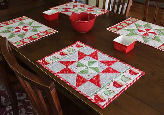 christmas pinwheel quilted star placemats