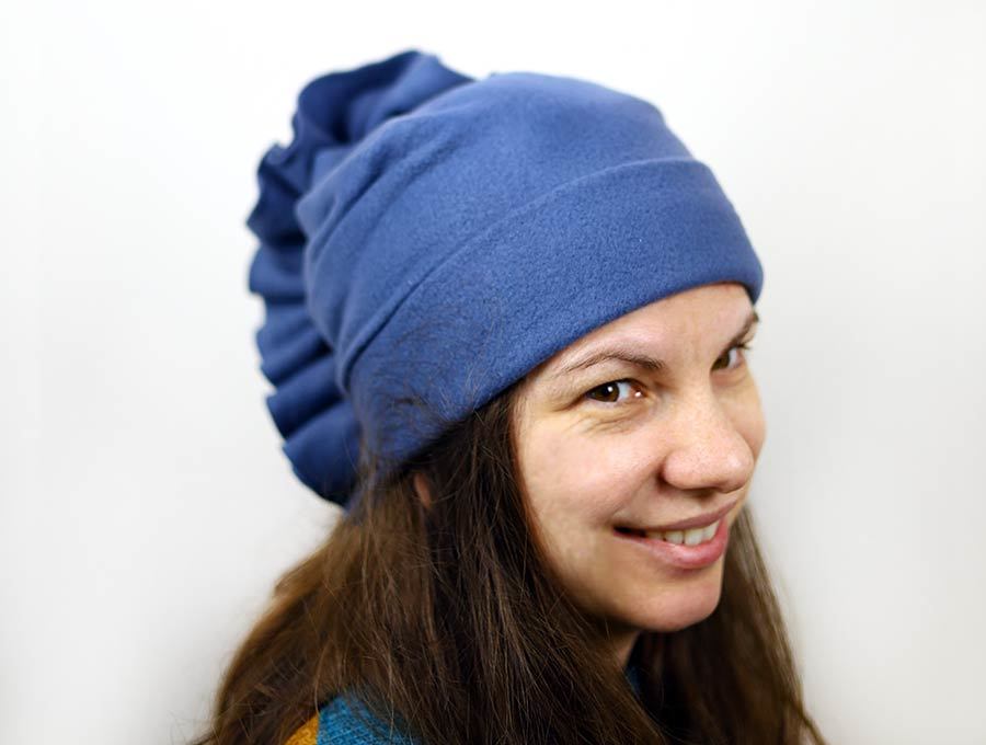 pleated winter hat side view
