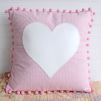 pom pom heart pillow