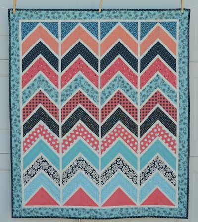 Red and blue chevron quilt