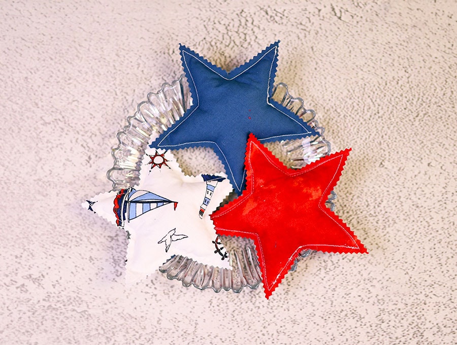 red white and blue fabric stars