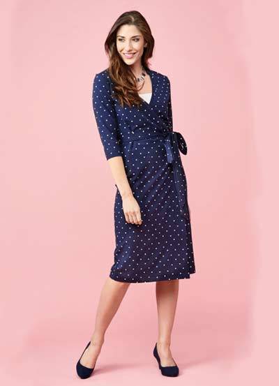 Long sleeve wrap dress pattern with below knee skirt - Reese