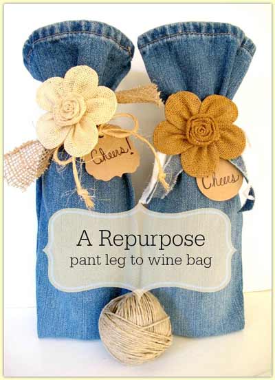 Wine Bag Repurpose - from pant legs to wine bags