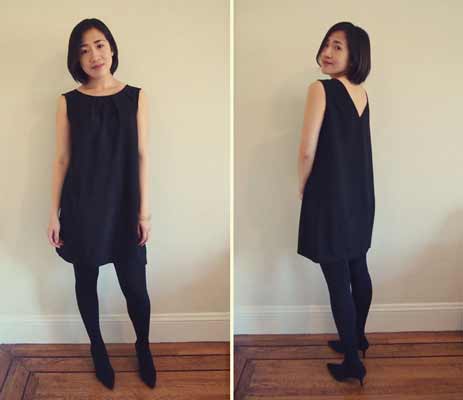 Reversible crew neck and V-neck shift dress