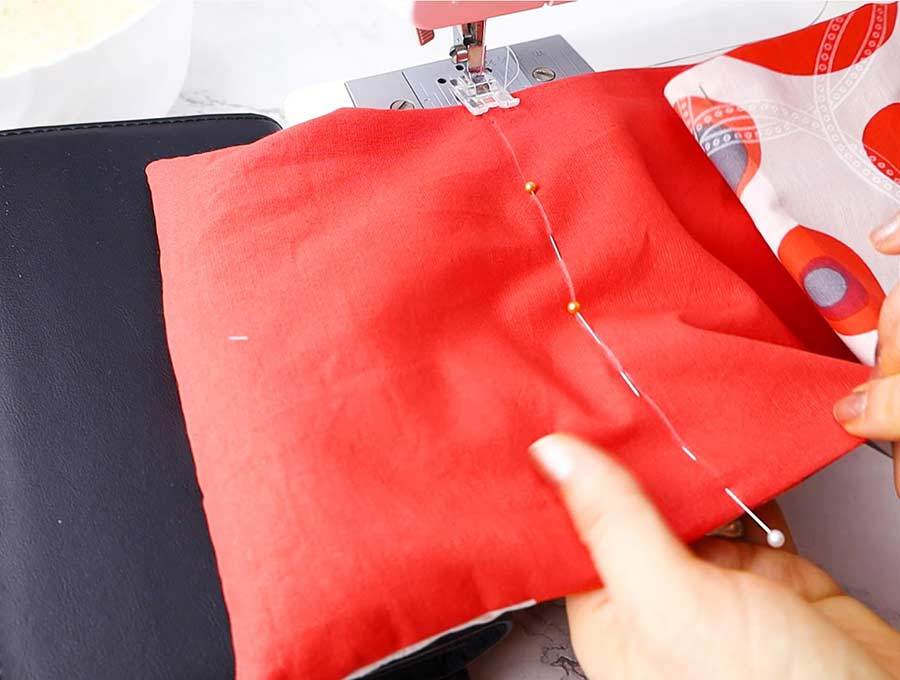 sewing the first compartment of the rice heating pad