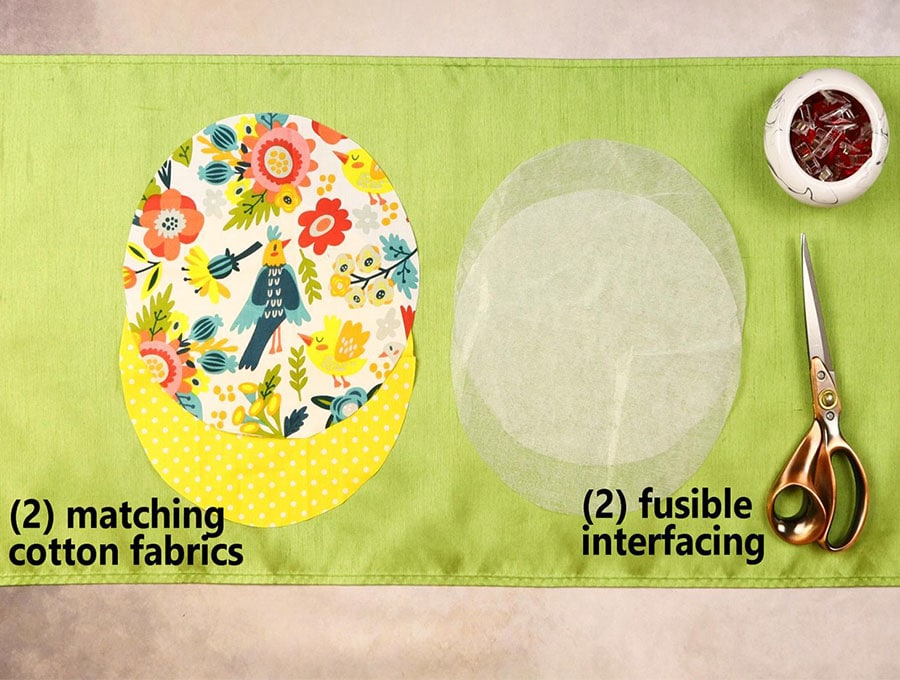 supplies and tools to make the round fabric trinket tray