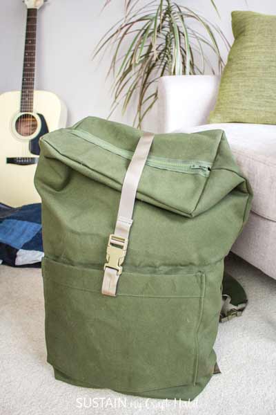 Large backpack with buckle and front pocket