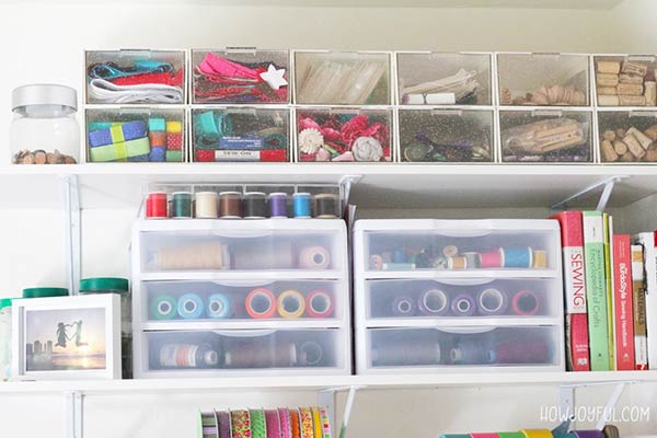 clear drawers storage in the sewing room