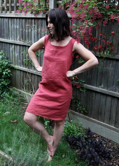 Super simple linen dress with wide straps