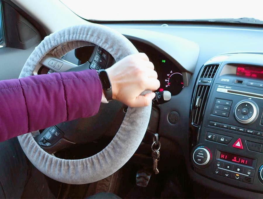 steering wheel cover in use