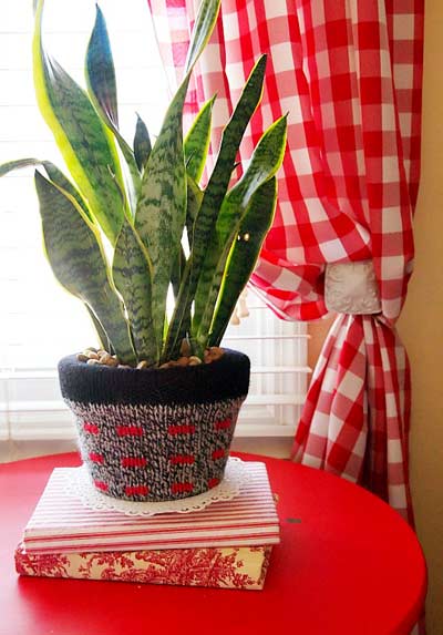 sweater covered flower pot