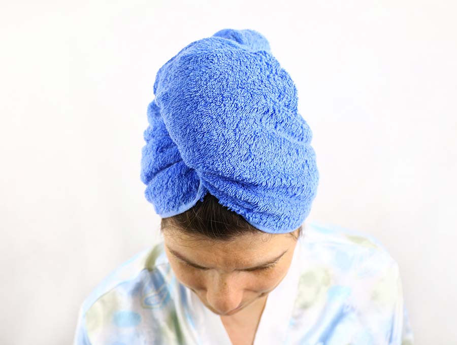 how to make a towel turban - finished head wrap view from above