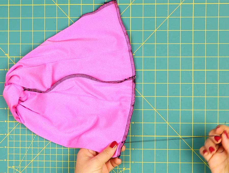 stitching the back of the diy twisted turban