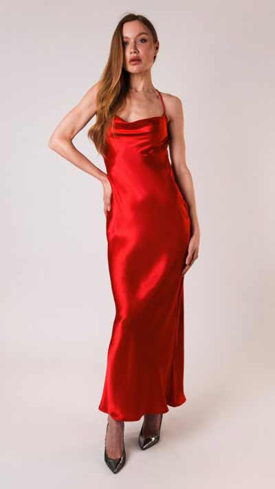 Satin backless maxi slip dress